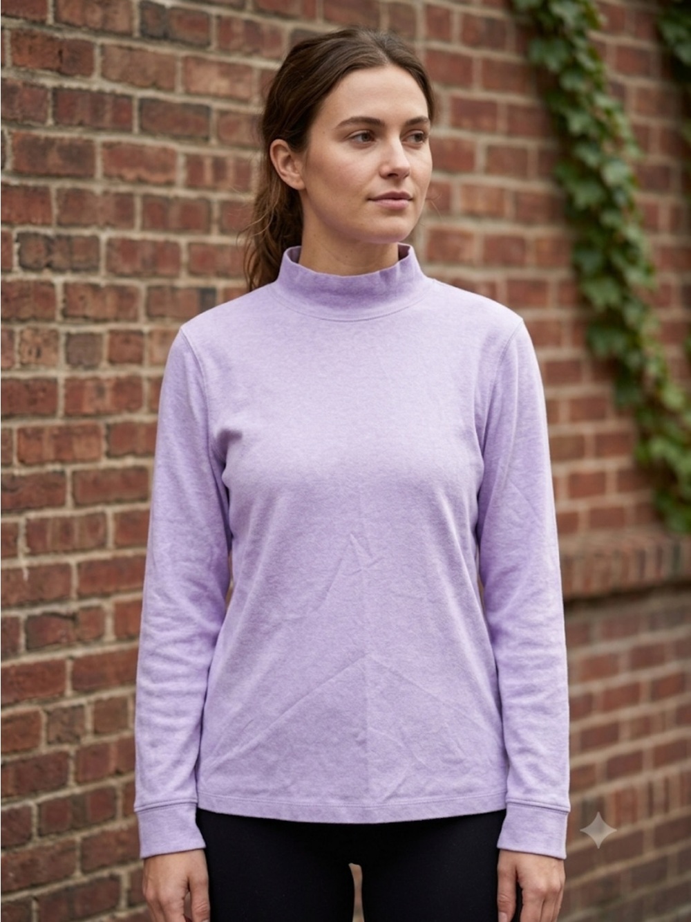 L.L Bean 100% Cotton Lavender Mock Turtleneck Minimalist Pastel Long Sleeve Top